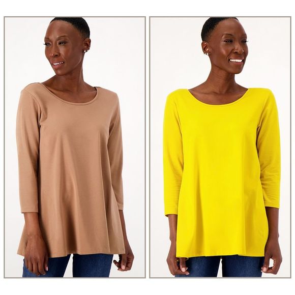 Attitudes by Renee Tops - Set of 2 Attitudes by Renee Women's Top Plus Sz 2X Washed Cotton Brown A518211